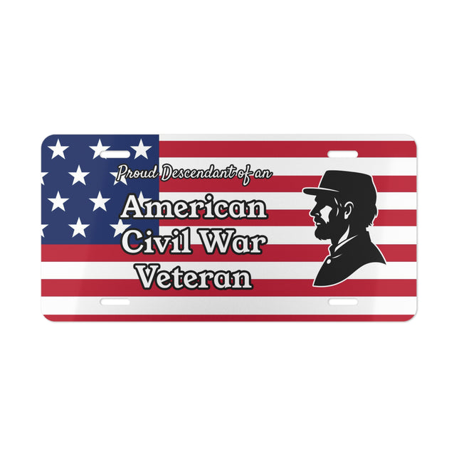 Proud Descendant of American Civil War Patriot Vanity License Plate Genealogy Gift- Flag Silhouette