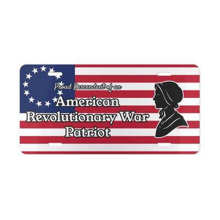 Proud Descendant of American Revolutionary War Female Patriot Vanity License Plate Genealogy Gift