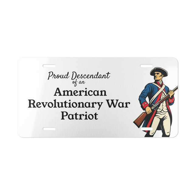 Proud Descendant of American Revolutionary War Patriot Vanity License Plate Genealogy Gift