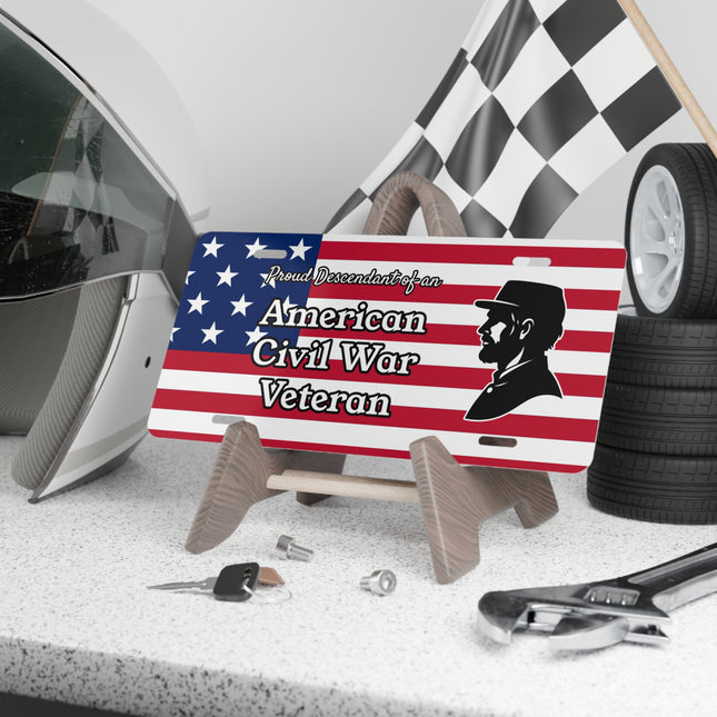 Proud Descendant of American Civil War Patriot Vanity License Plate Genealogy Gift- Flag Silhouette