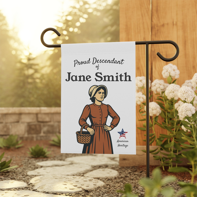 Personalized Proud Descendant of American Settler/Pioneer Maternal Ancestor Garden Flag