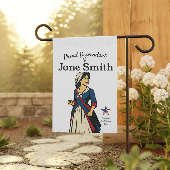 Personalized Revolutionary War Descendant Flag – Female Patriot - Custom Genealogy Garden Flag Gift
