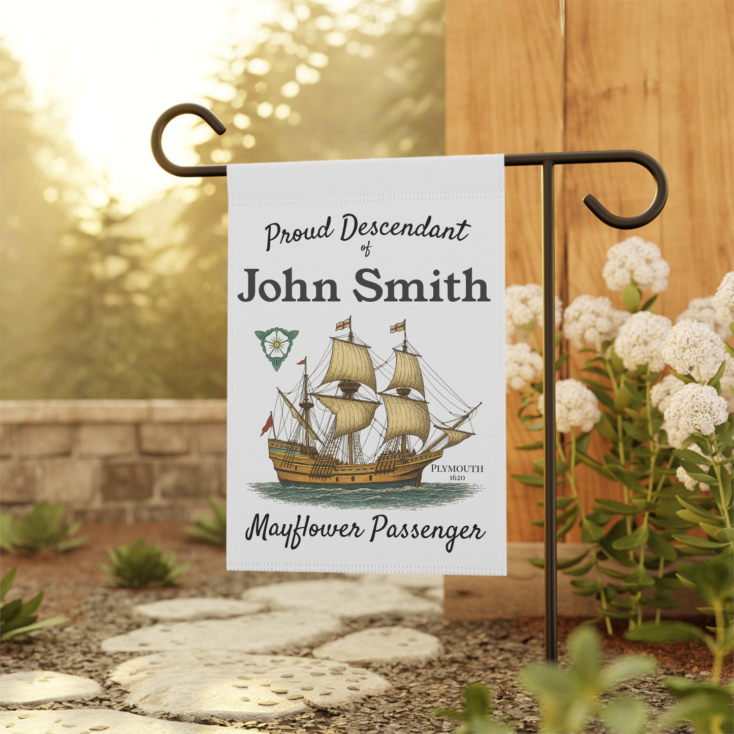 Family tree genealogy gift garden flag mayflower descendant of ancestor design